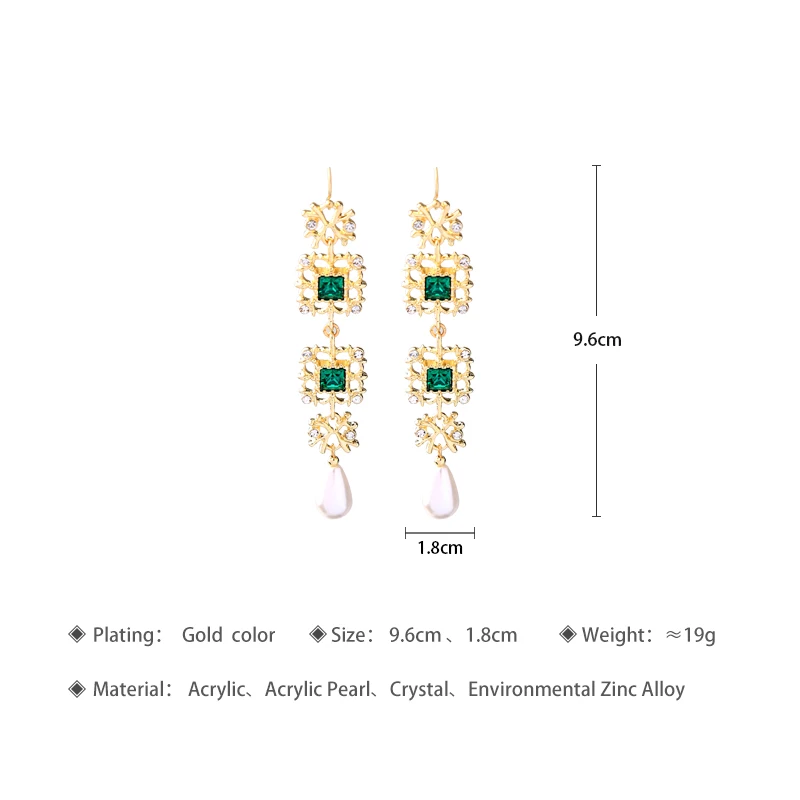 Long Style Simulated Pearl Drop Filigree Green Earrings 2018 Brincos Fashion Geometric Party for Women | Украшения и аксессуары