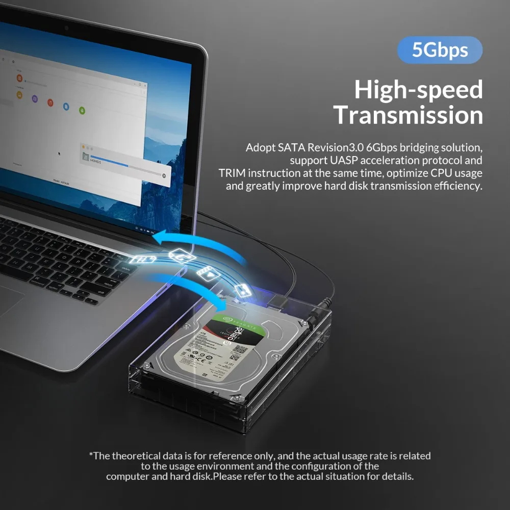Orico 3,5 дюймов USB3.0 прозрачный корпус мобильного жесткого диска компьютера внешний твердотельный накопитель(SSD) механический жесткий диск читать переносной бокс