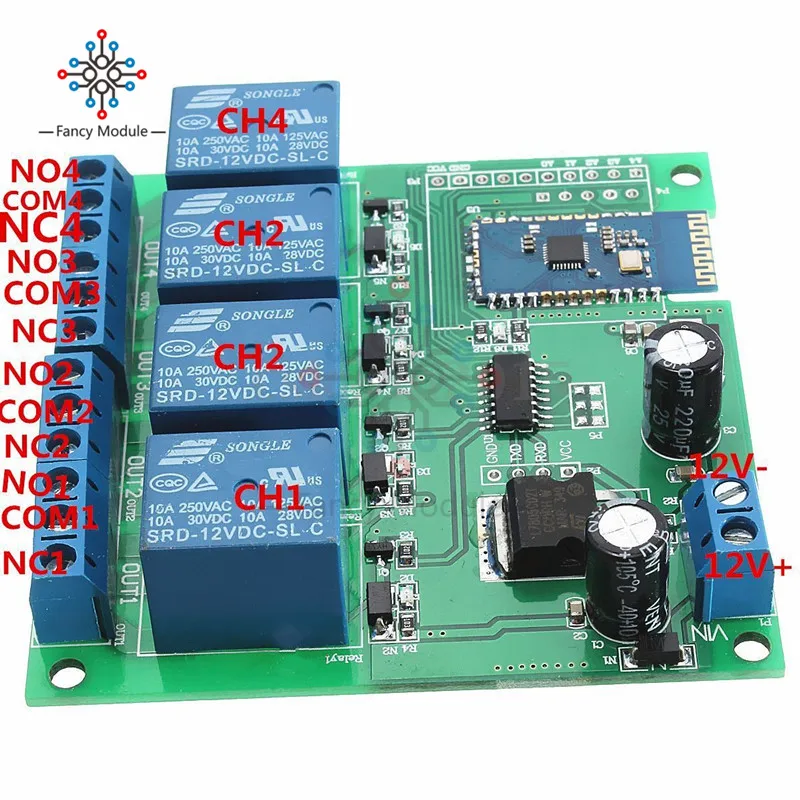 Релейный модуль с Bluetooth 12 В постоянного тока 4 канала|bluetooth relay module|12v modulemodule |