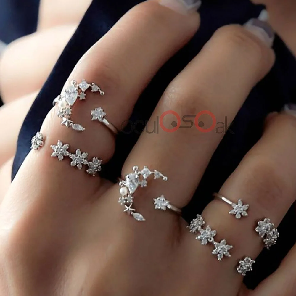 5 шт./компл. Брендовое сердечко серебряного цвета набор колец Кристальное кольцо