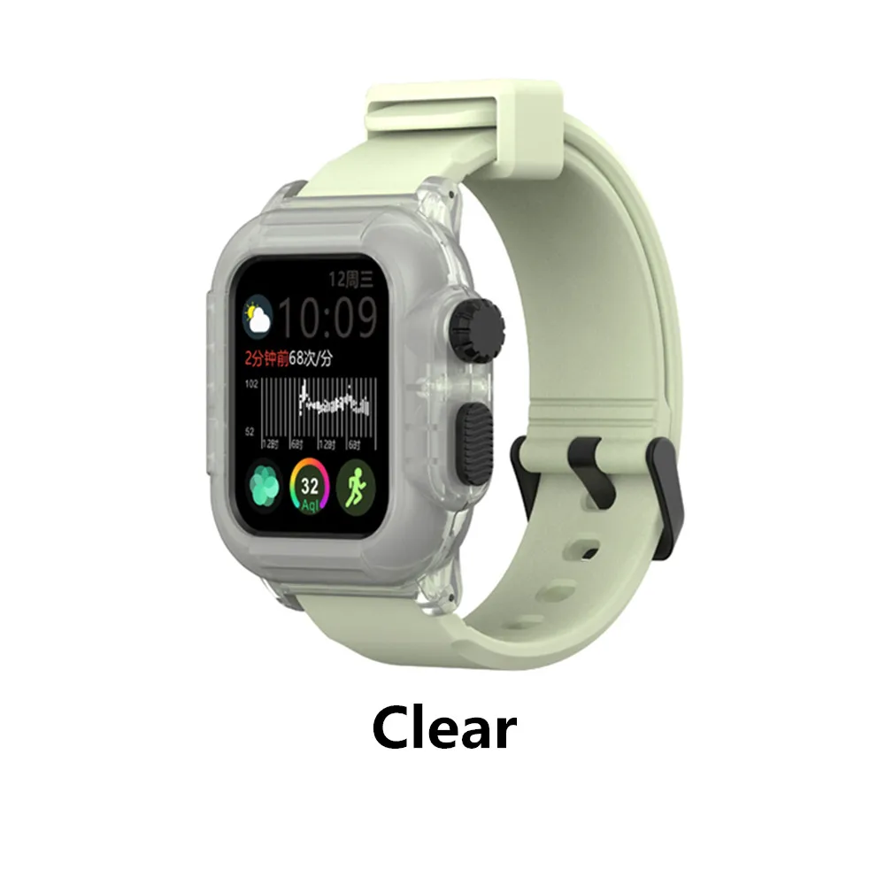 Clear Совместим с Apple Watch Series 5 4 40 мм/44 мм/Series 3 42 мм водонепроницаемый чехол с силиконовым ремешком для часов - Цвет ремешка: Clear