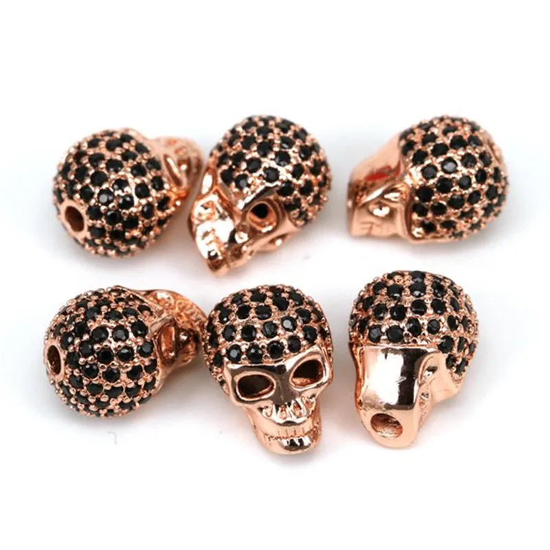Rose gold Голова Череп бисер микро проложить бисер CZ бисер черный Namo кубический циркон металлический череп голова бусины Унисекс Браслет талисманы - Цвет: Rose gold