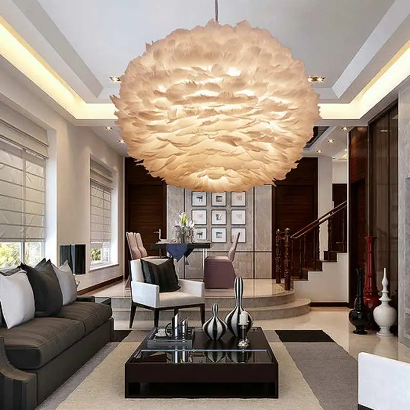 Подвесной светильник в скандинавском стиле с белым пером Современная гостиная