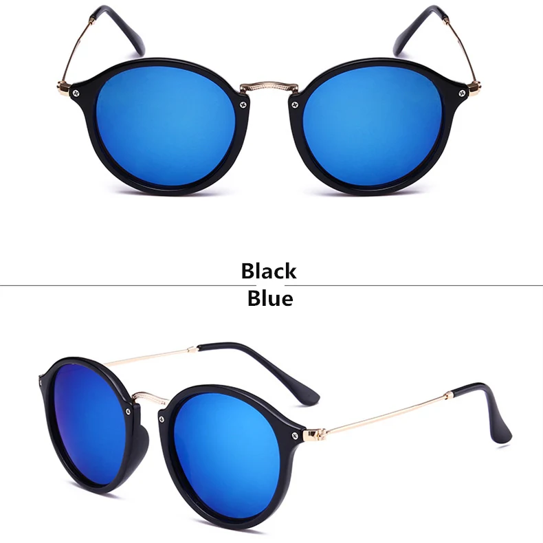 Black-Blue Новое поступление, круглые солнцезащитные очки, Ретро стиль, для мужчин, wo, фирменный дизайн, солнцезащитные очки, Ретро стиль, зеркальное покрытие, UV400 - Цвет линз: Black-Blue