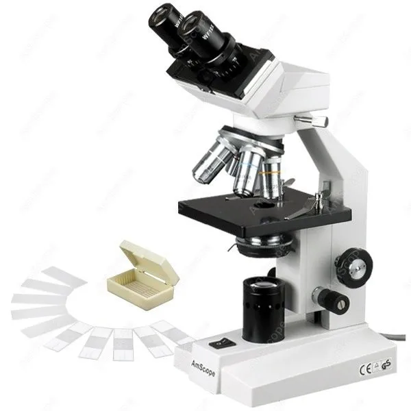 Бинокулярный Биологический микроскоп принадлежности AmScope 40x 1000x бинокулярный +