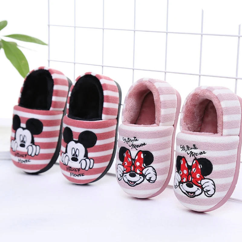 Disney/Новинка 2019 Детские хлопковые тапочки с Микки и Минни зимняя домашняя обувь