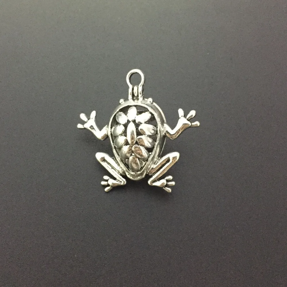 Старинное Серебро 10 шт. Цветок Лягушка открываться медальон кулон Магнитная