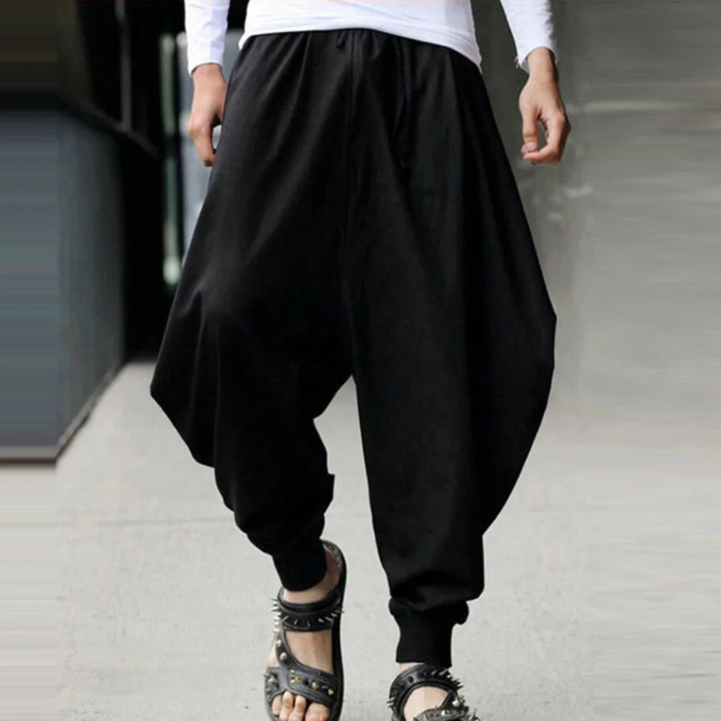 Высокая талия мужские мешковатые хлопковые брюки шаровары плюс размер японский