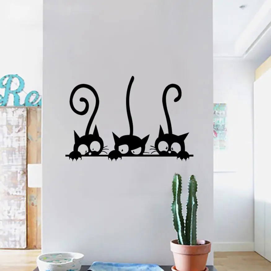 Wall Sticker Three Cats Animal Household Room Window Mural Decor Decal Removable wall sticker quotes 2017D11 | Дом и сад