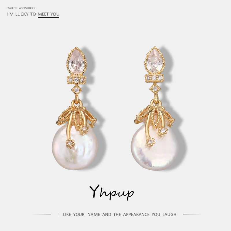Yhpup Новая мода Bling CZ висящие сережки винтажный натуральный жемчуг роскошные