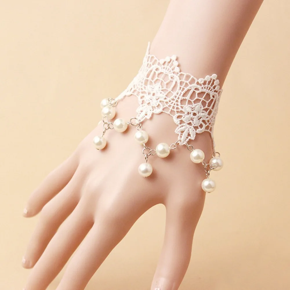 hot sale Women Wedding Lace Bracelet with Pearl Female Bride Retro Bracelet fashion Bridal Gloves
