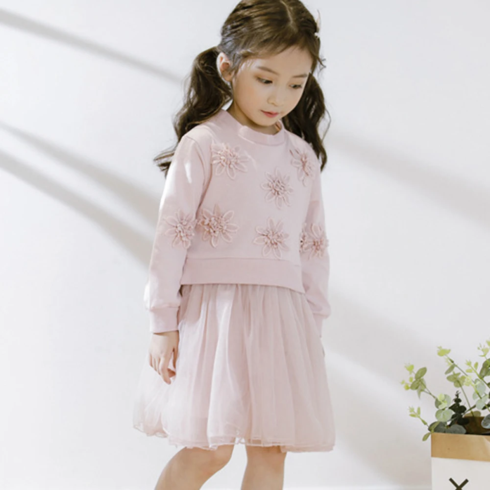 New Spring Autumn Cute Lace Flower Girls Voile Princess Dress Floral Girl Ball Gown Long sleeve Children One piece | Детская одежда и
