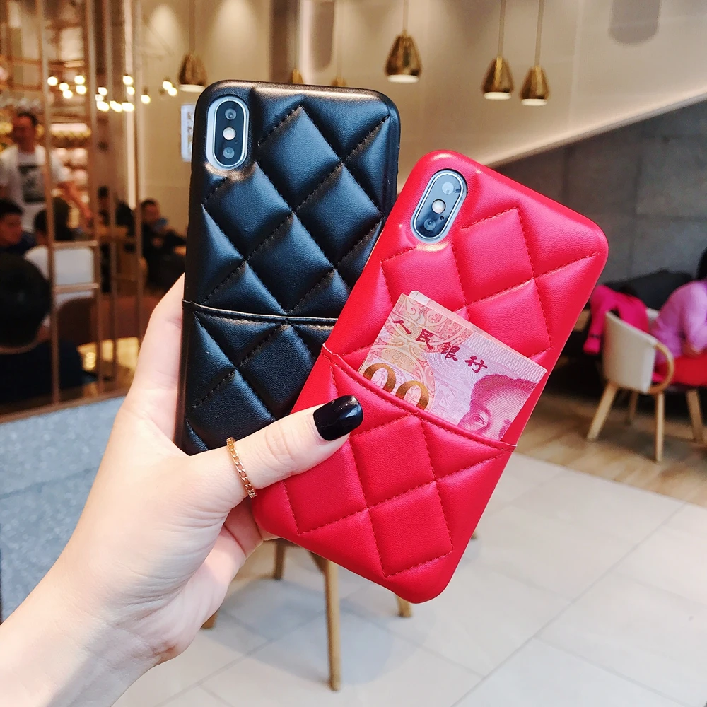 Luxury Tide Brand Wallet Phone Case for iphone 7 6s 6 plus xr xs max 8plus Cases Hard Border&ampSoft Rhombus Silicone Back Cover |