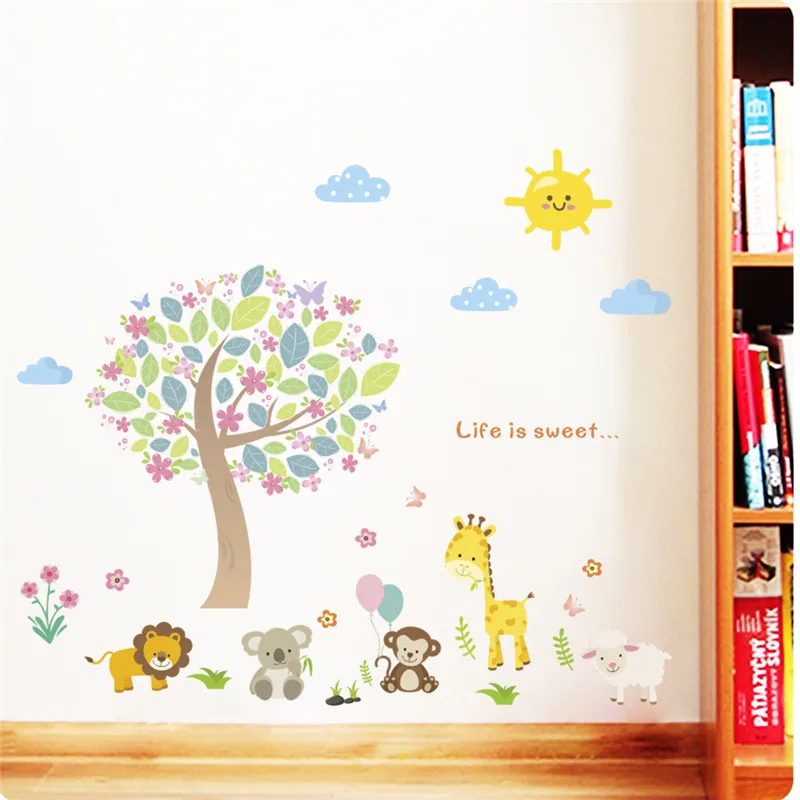 Прекрасный Животные красочные дерево стены стикеры для Kinderg Книги по искусству en