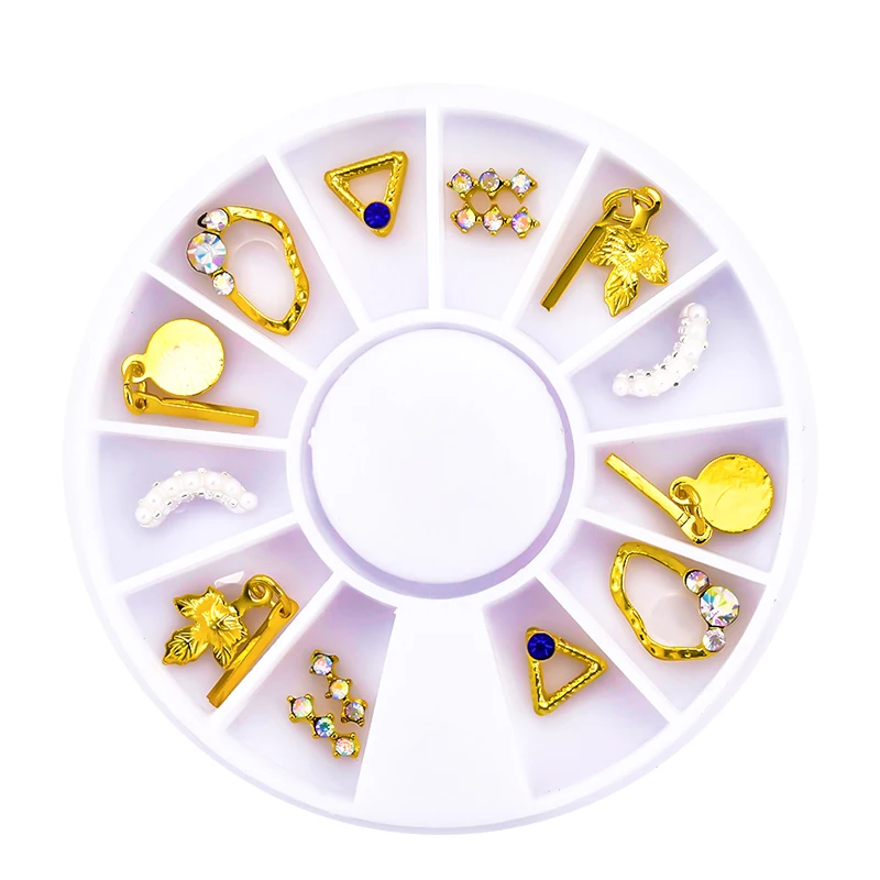 

12pcs/set Gold Mix Nail Art Alloy 3D Sticker Hollow Metal Frame Nail Decoration Set