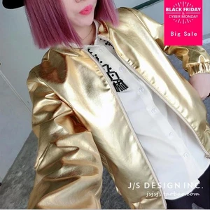 Оптовая продажа, новинка 2020, модная однотонная куртка в стиле Харадзюку в европейском стиле золотого и серебряного цвета, женская короткая куртка, w547