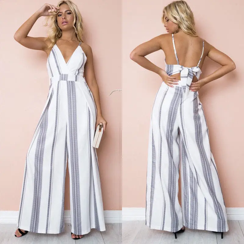 Женский модный Повседневный Boho Цветочный комбинезон для отдыха длинный комбинезон без рукавов свободные брюки - Цвет: Серый
