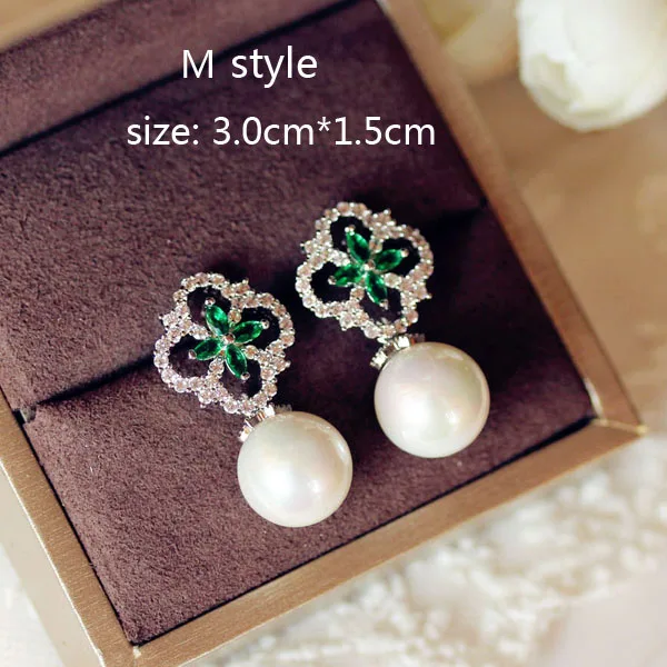 Модные Винтажные большие капли воды Зеленый хрустальный камень длинные серьги цветок кубического циркония женские вечерние Висячие серьги для свадеб - Окраска металла: M style