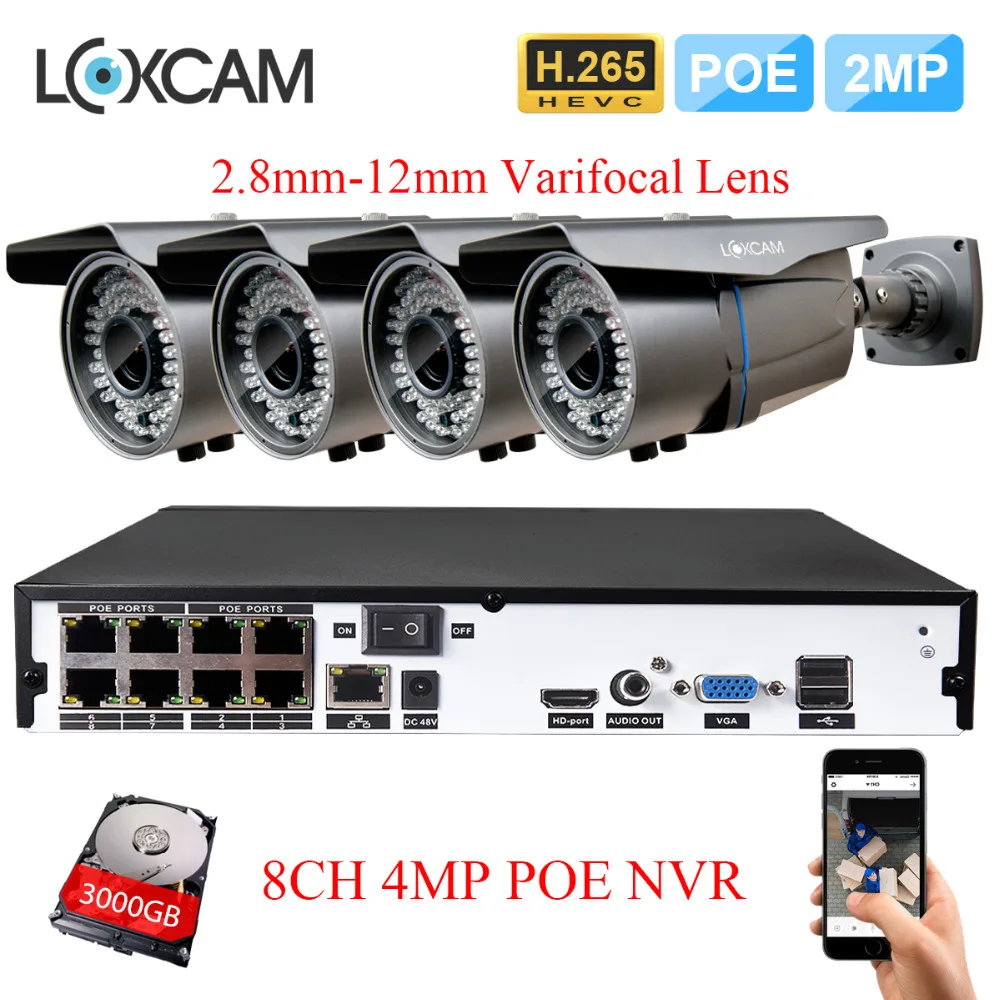 H.265 CCTV NVR Системы 8Ch 4MP POE комплект 4 шт. 2.0MP 1080 P безопасности IP Камера 2 8 12 мм зум