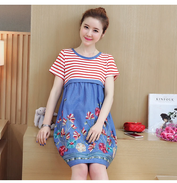 Fdfklak летняя одежда для беременных платье с коротким рукавом Платья Хлопковые F163 |