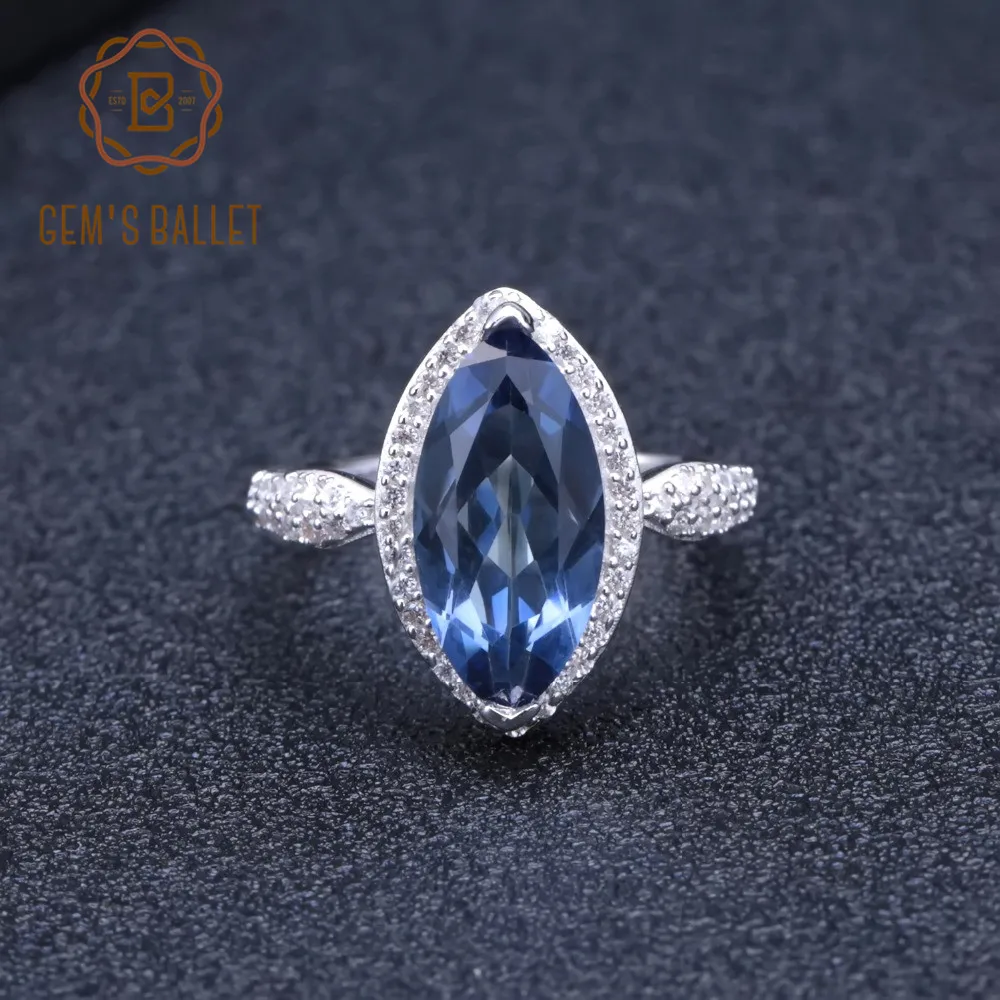 GEM'S балет 4.11Ct маркиза твердый натуральный Iolite синий мистик кварц кольца 925