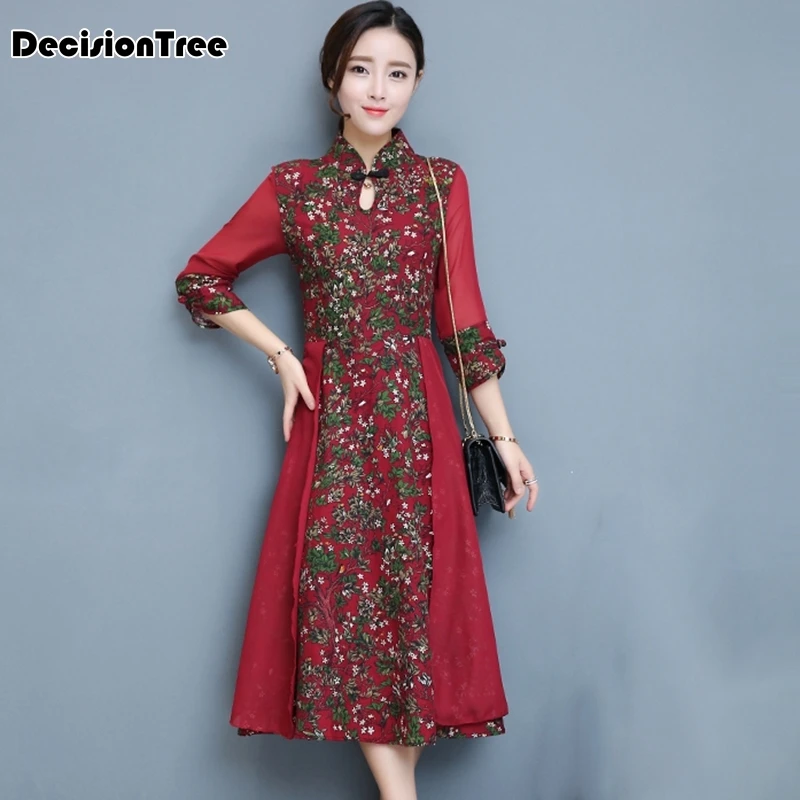 Традиционное китайское платье с принтом cheongsam хлопковое вечернее платье женское кружевное платье Ципао китайское платье