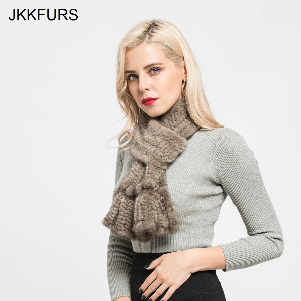 JKKFURS 2019 новый шарф из натурального меха норки Женская Модная вязаная меховая шаль