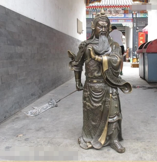 SCY 37 &quotкитайские из чистой бронзы Dragon Guan Gong GuanYu warrior с двойными краями статуя меча