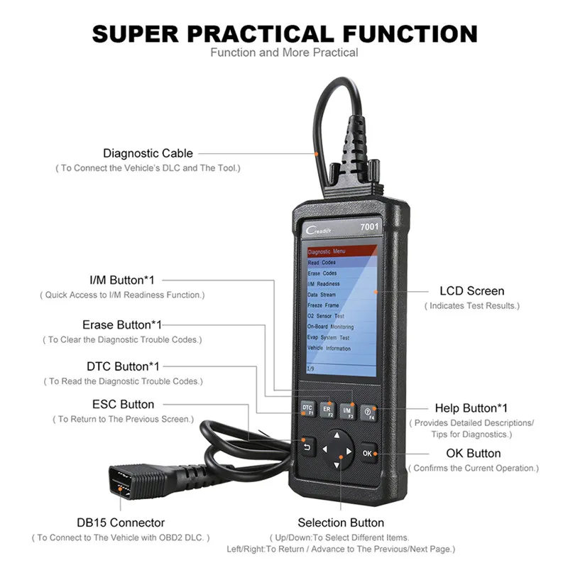Launch CReader 7001F ODB2 OBD2 масло сканера сброс сервиса DPF регенерация инструмент для