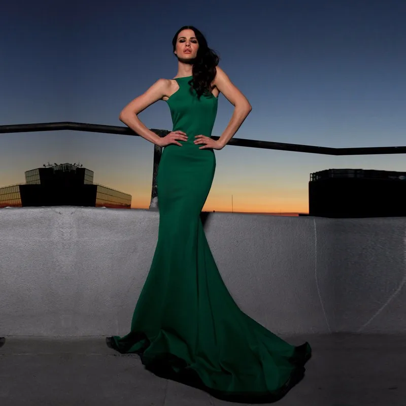 Простой 2017 Пром Платья Русалка Шифон Оборками Танк О Шея Спинки Формальное