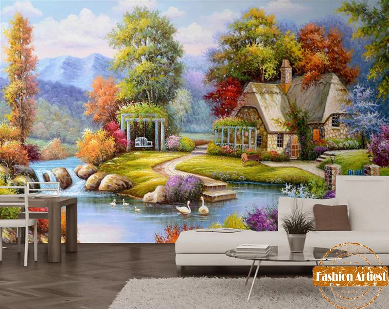 Пользовательские мультфильм детей Лебедь в реке обои росписи Сказочный Дом