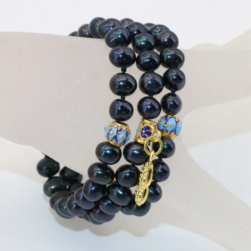 Оригинальный дизайн модные Многослойные браслеты натуральные 7 8 мм черные