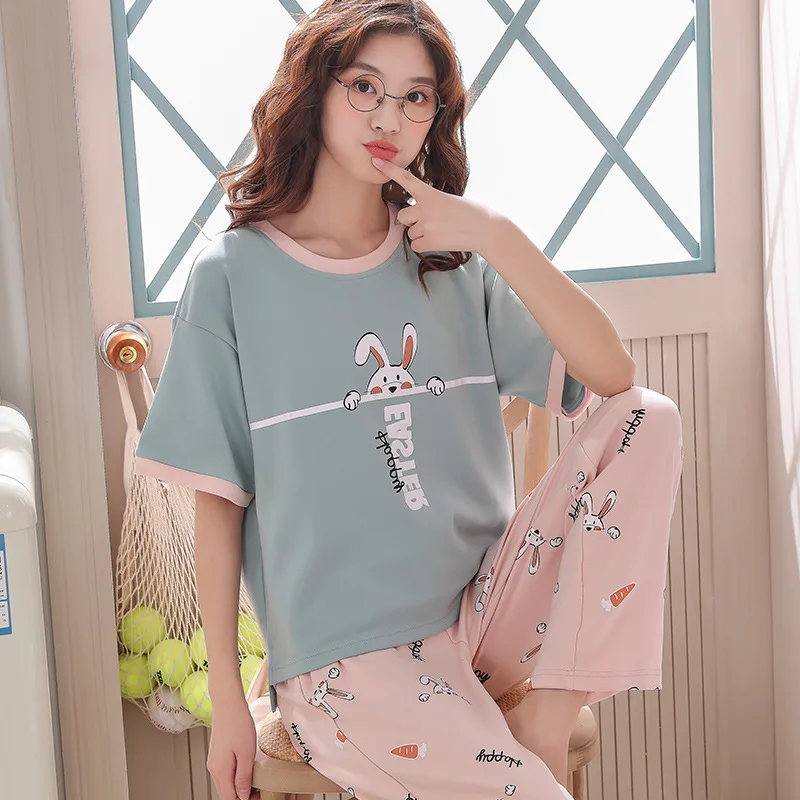 9903 Пижамы с героями мультфильмов; женская пижама; mujer invierno; домашняя одежда; большие размеры; розовая футболка с короткими рукавами и принтом; брюки; 2 шт - Цвет: 9903