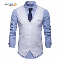 covrlge men slim suit vests male single breasted notched collar business casual vest men party wedding waistcoat mwx039
