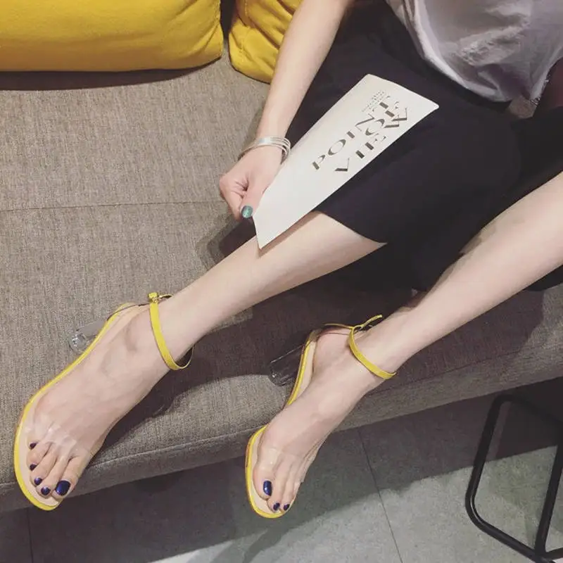 SMTZZJ 2019 5 cm 8 Women Crystal Sandals Shoes Ladies Fashion PU Clear Transparent Strappy Buckle High Heels | Обувь