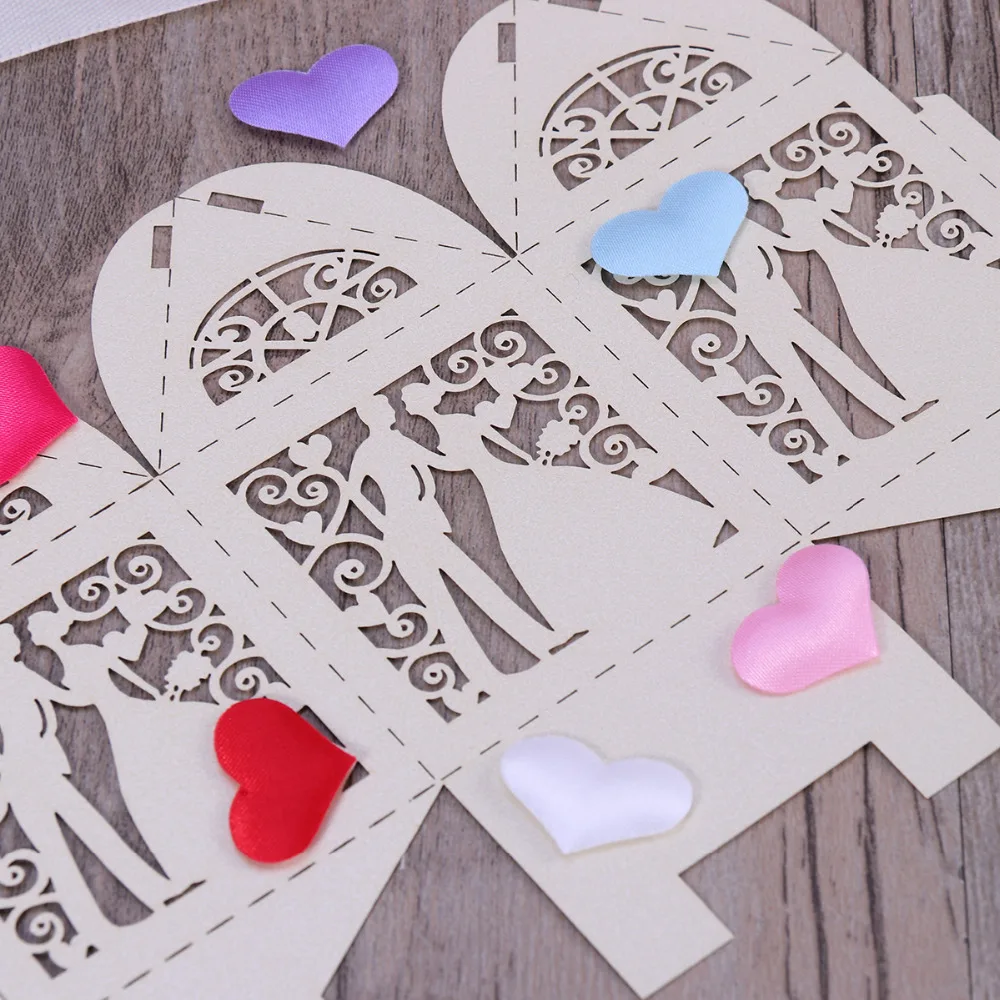 100 шт. роскошный дизайн для пар лазерной резки свадьба сладости конфеты