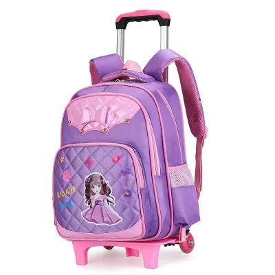 2 wheels purple Детские Водонепроницаемые рюкзаки с персонажами мультфильмов на колесах начальной школы школьная сумка на колесах для девочек рюкзак с колесами сумка - Цвет: 2 wheels purple