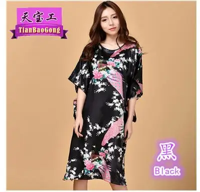 Размера плюс черный Для женщин летние Lounge Robe женские новые пикантные домашнее платье из искусственного шёлка ночной рубашке большой Сорочка свободного кроя халат S002-B - Цвет: balck