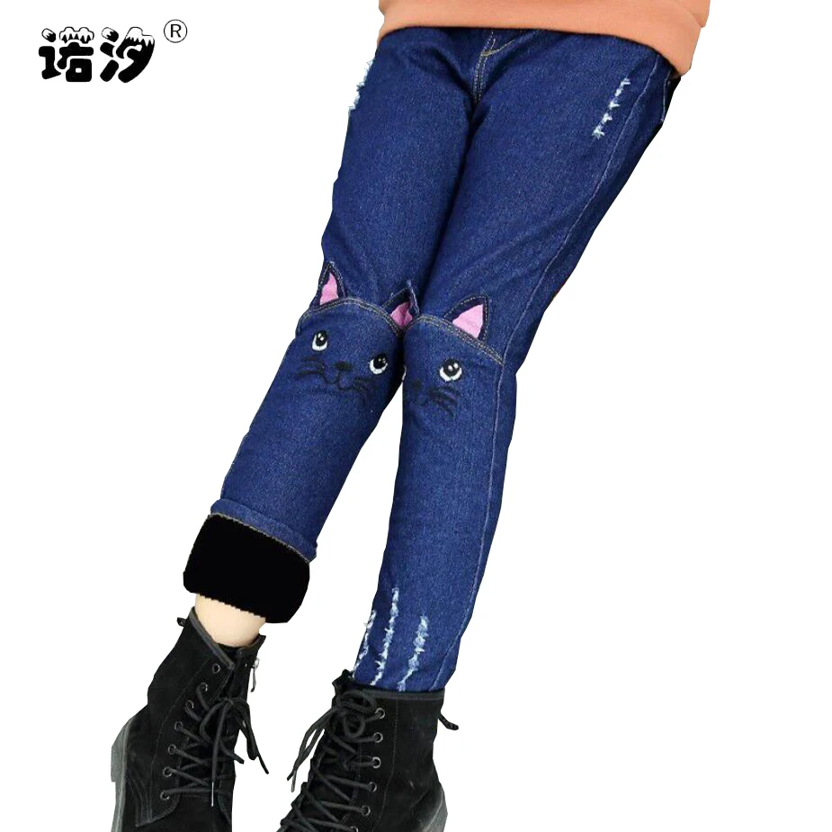Одежда для девочек детские Длинные Стильные хлопковые джинсы детей 2 13 лет зимние