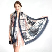 casual oil painting women scarf cotton soft long shawls fashion tassels letters print ladies sunscreen scarves for all season