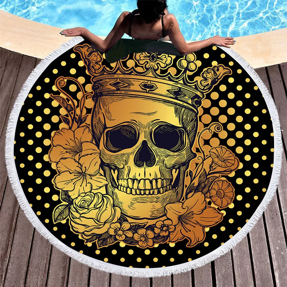 Круглый полотенце из микрофибры с принтом черепа пляжные банные полотенца для