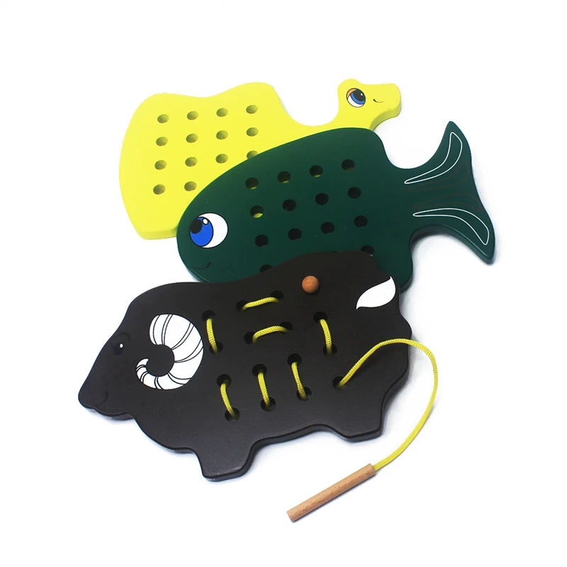 Монтессори развивающие игрушки рыбы/верблюда/Овцы Threading Board ручная работа линия