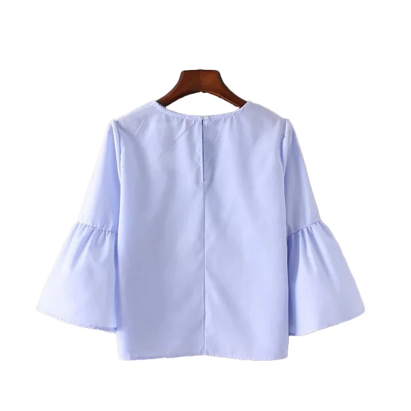 Новые летние 2018 модные женские туфли жемчуг бисер рубашка Blusas с О образным