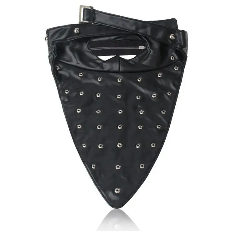 YOYORan PU leather tooth zipper face mask riding cycling triangular bandage cosplay party Costume Props button | Тематическая