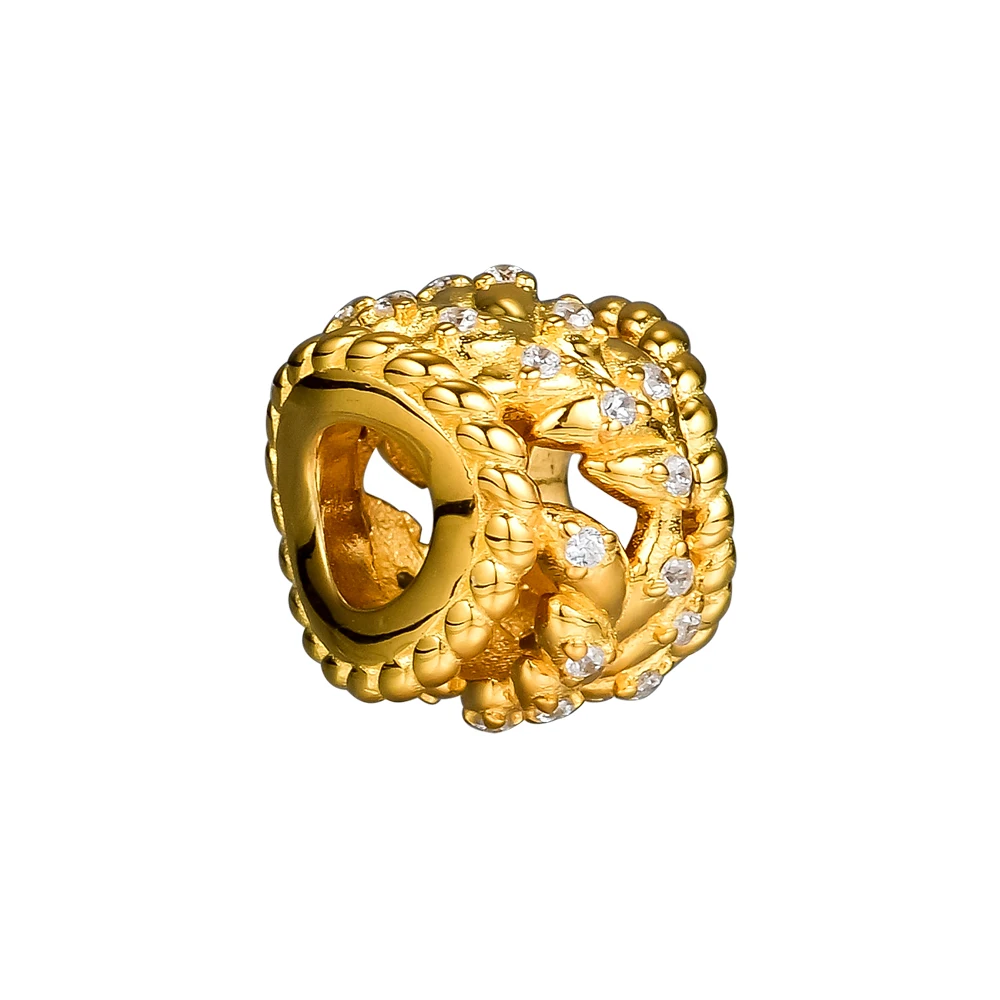 

CKK Beads Golden Grain Swirls Charm Bead Fit Original Bracelets sterling silver jewelry woman DIY beads for jewelry making
