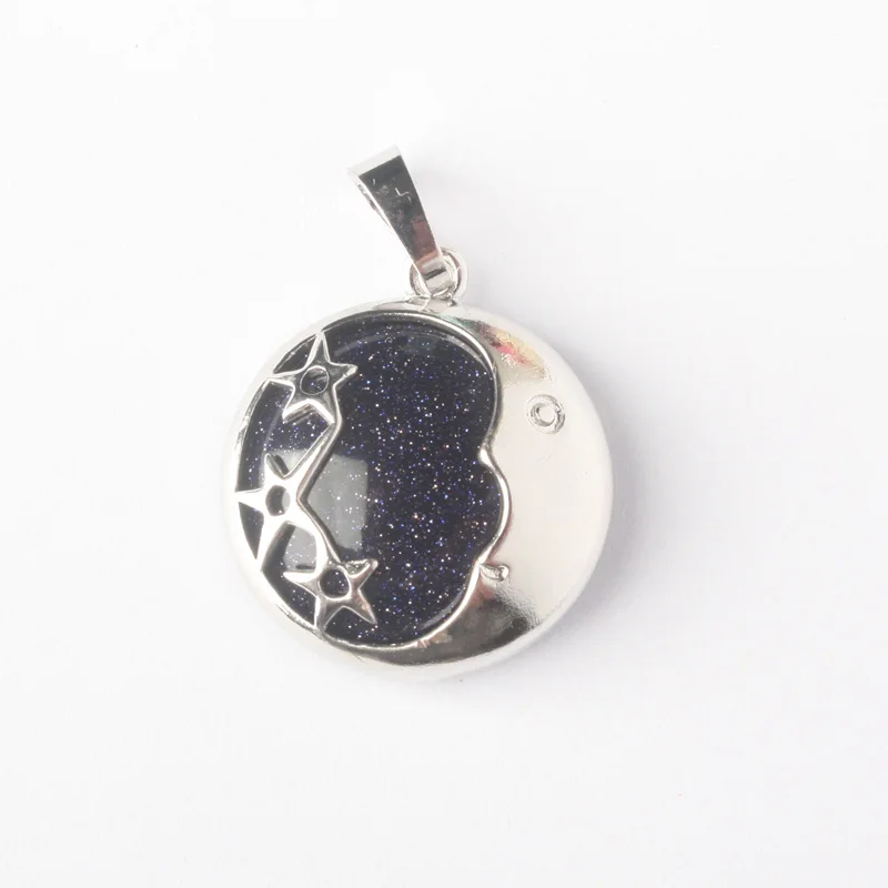 blue gold stone Lapis тигровый глаз авантюрин бирюза опал розовый кварцевый кристалл унакит Звезда Луна инкрустированные сплав диск шарик кулон 1 шт - Окраска металла: blue gold stone