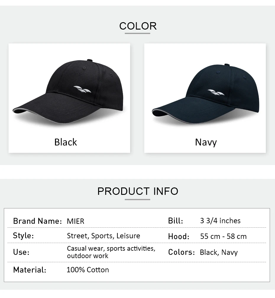MIER Golf cap длинная бейсбольная кепка для мужчин и женщин, Беговая шляпа Солнцезащитная