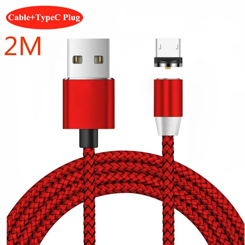 1 м 2 м Тип C USB Магнитный кабель зарядное устройство круглый светодиодный кабель для зарядки для samsung S9 Xiaomi huawei USB-C разъем для смартфона Универсальный - Тип штекера: 2M Red Type Cable