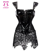 punk rave black pvc corset dress with straps paisley lace skirted bustier sexy gothic clothing plus size corsets and bustiers