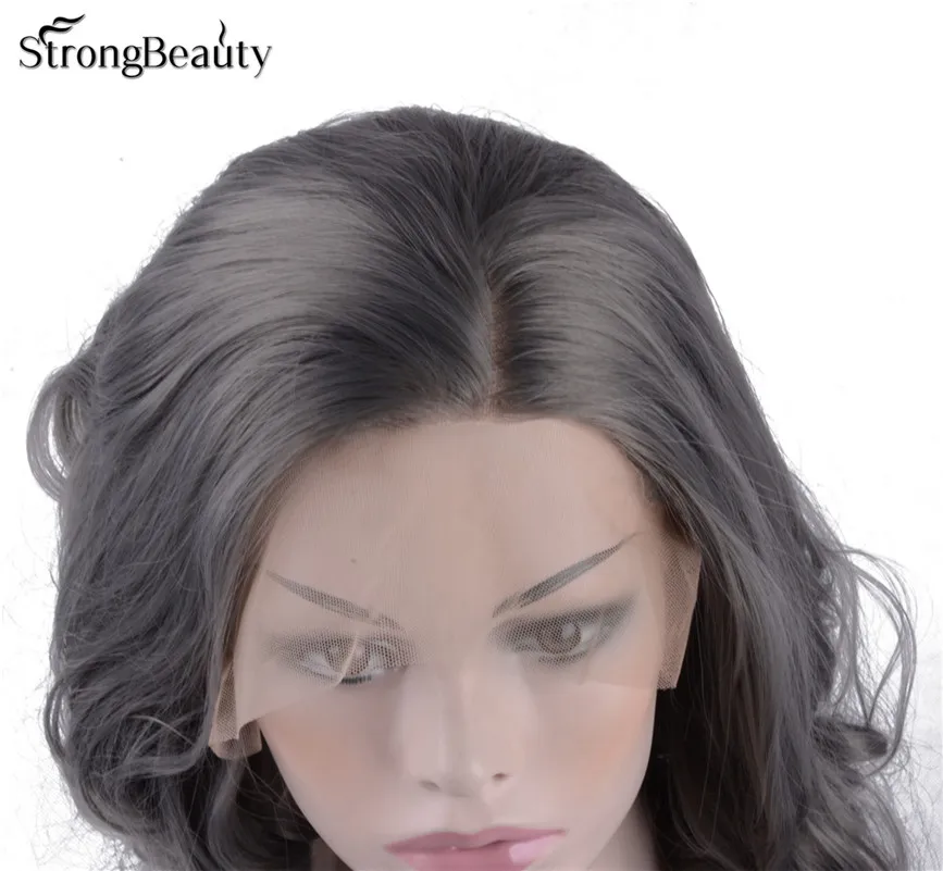 StrongBeauty Ombre черный до зеленый короткий синтетический парик на кружеве натуральные волнистые термостойкие для женщин выбор цвета